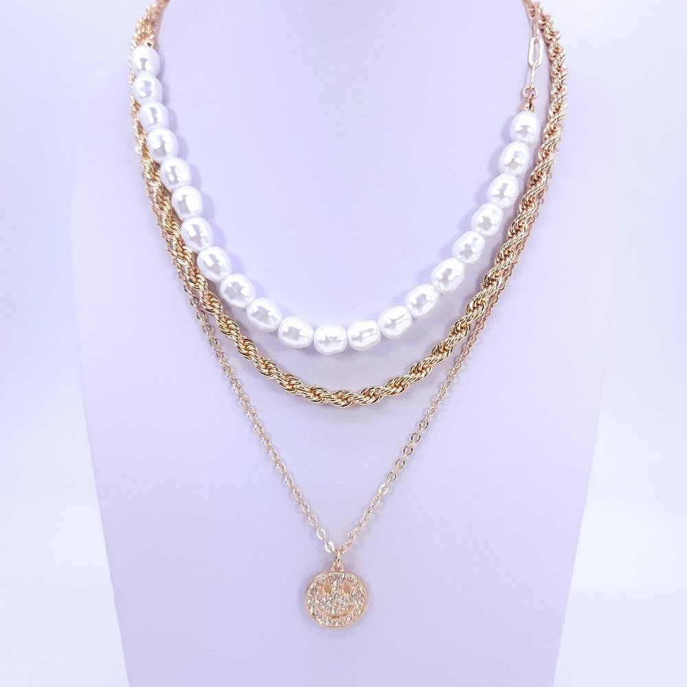 3pcs set Gold Necklace, gold necklace, chain necklace, pearl necklace,